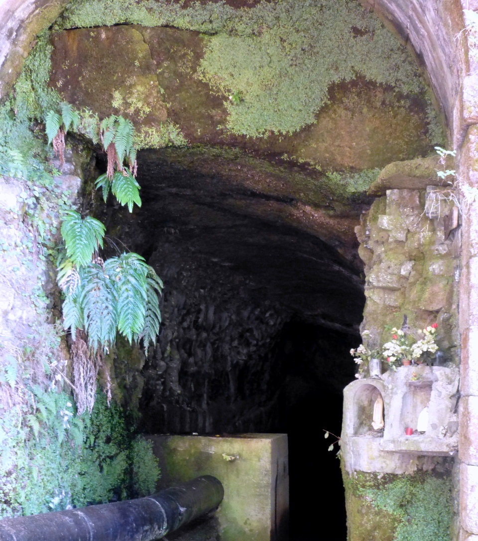 die Rücktour führte durch einen etwa 800 Meter langen Tunnel, "Tunel do Cavalo", den man in 15 Minuten durchqueren kann - in Dunkelheit und in feuchter Luft;
danach eine Wanderung durch einen Eukalyptuswald und Plätze mit Talblick bzw. Blick auf die Küste und den Ort Calheta